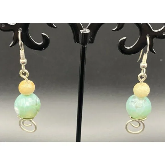 Lot of 3 Pairs Earrings Aventurine Green Stone Dangle/Drop Silver Tone Heart - Picture 7 of 10